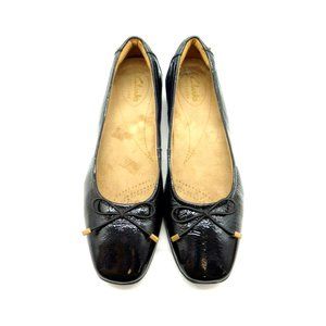 Clarks Artisan Black Patent Leather Bow Toe Slip On Flats Shoes Women's 6.5 M